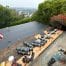 Rooftop renovation with city view and tools