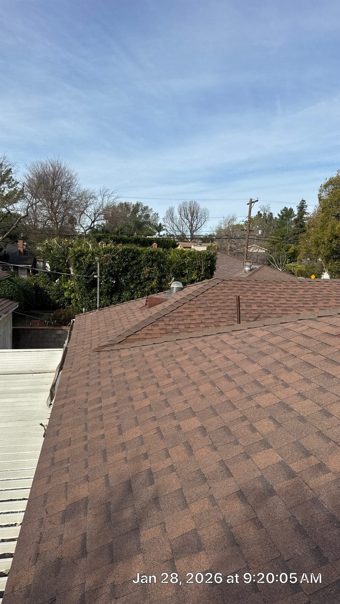 Brown asphalt shingle roof with turbine vents and hip ridges — Roof Replacement Inc