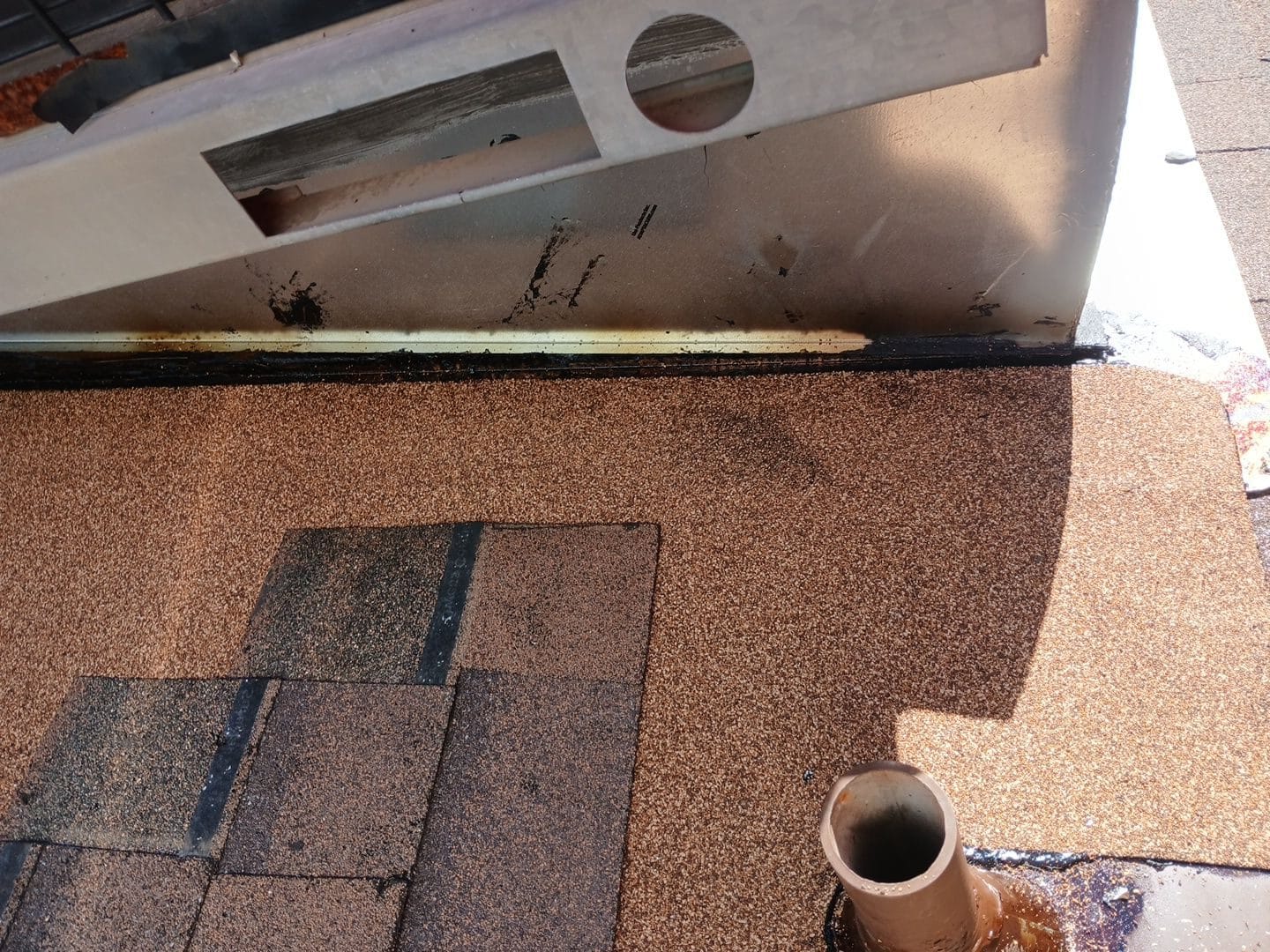 Asphalt shingle roof with tar sealant at dormer base and pipe boot | Roof Replacement Inc Asphalt shingle roof with tar sealant at dormer base and pipe boot — Roof Replacement Inc