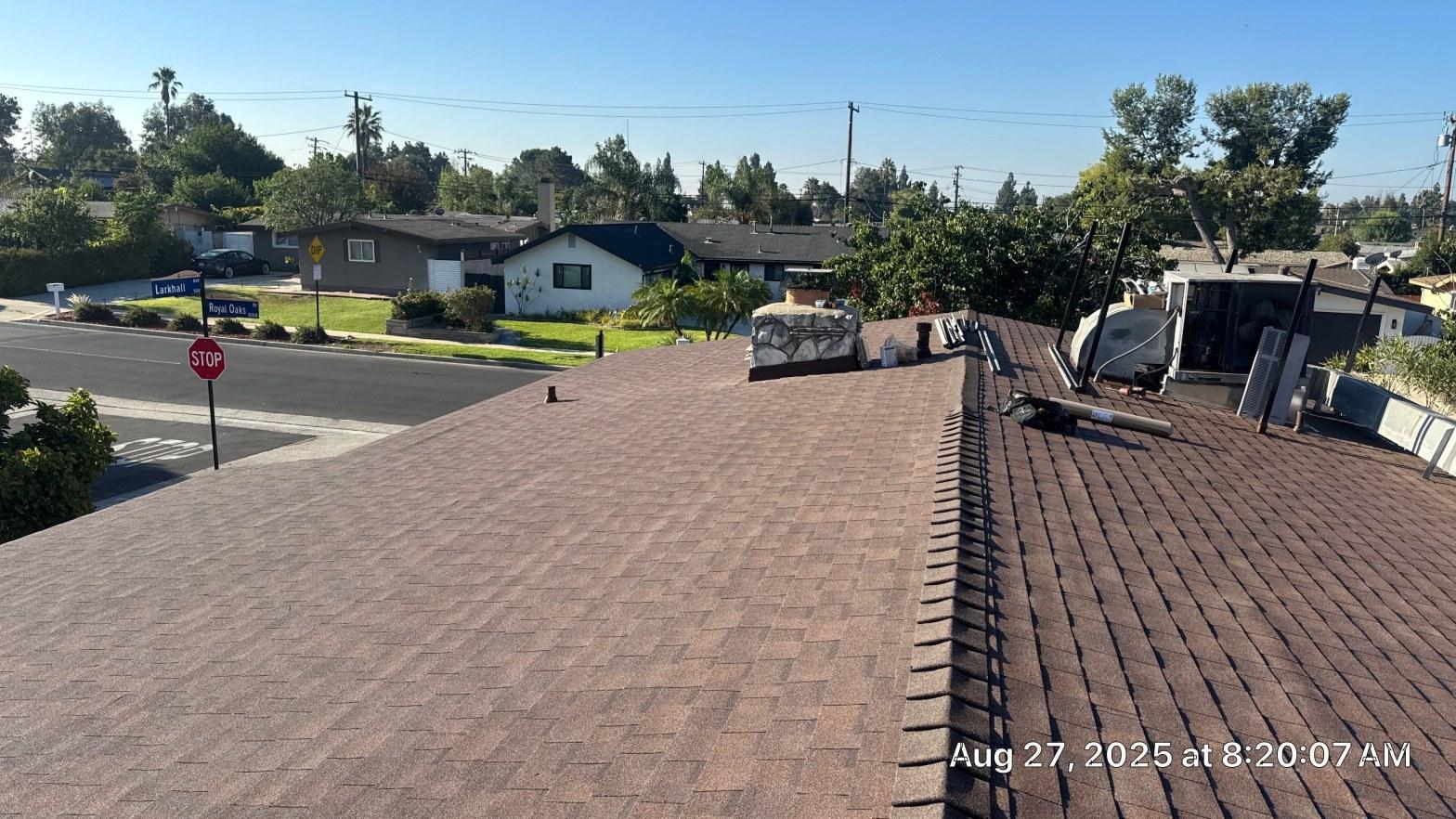 New asphalt shingle roof installed on a California residential home showing completed replacement