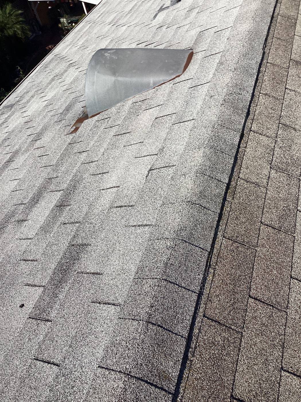 Lifted asphalt shingle exposing underlayment on residential roof slope. — Roof Replacement Inc