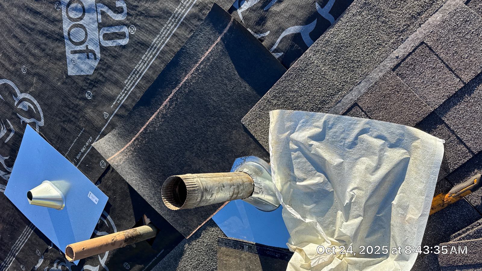 Roof underlayment, pipe boot flashing, old pipe stack, new boot | Roof Replacement Inc Roof underlayment, pipe boot flashing, old pipe stack, new boot — Roof Replacement Inc