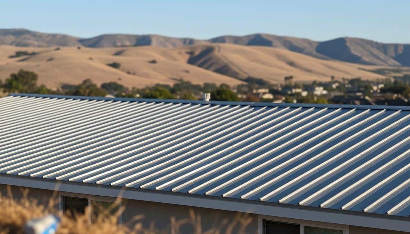 Completed standing-seam metal roof replacement on a California home meeting Title 24 fire and energy codes
