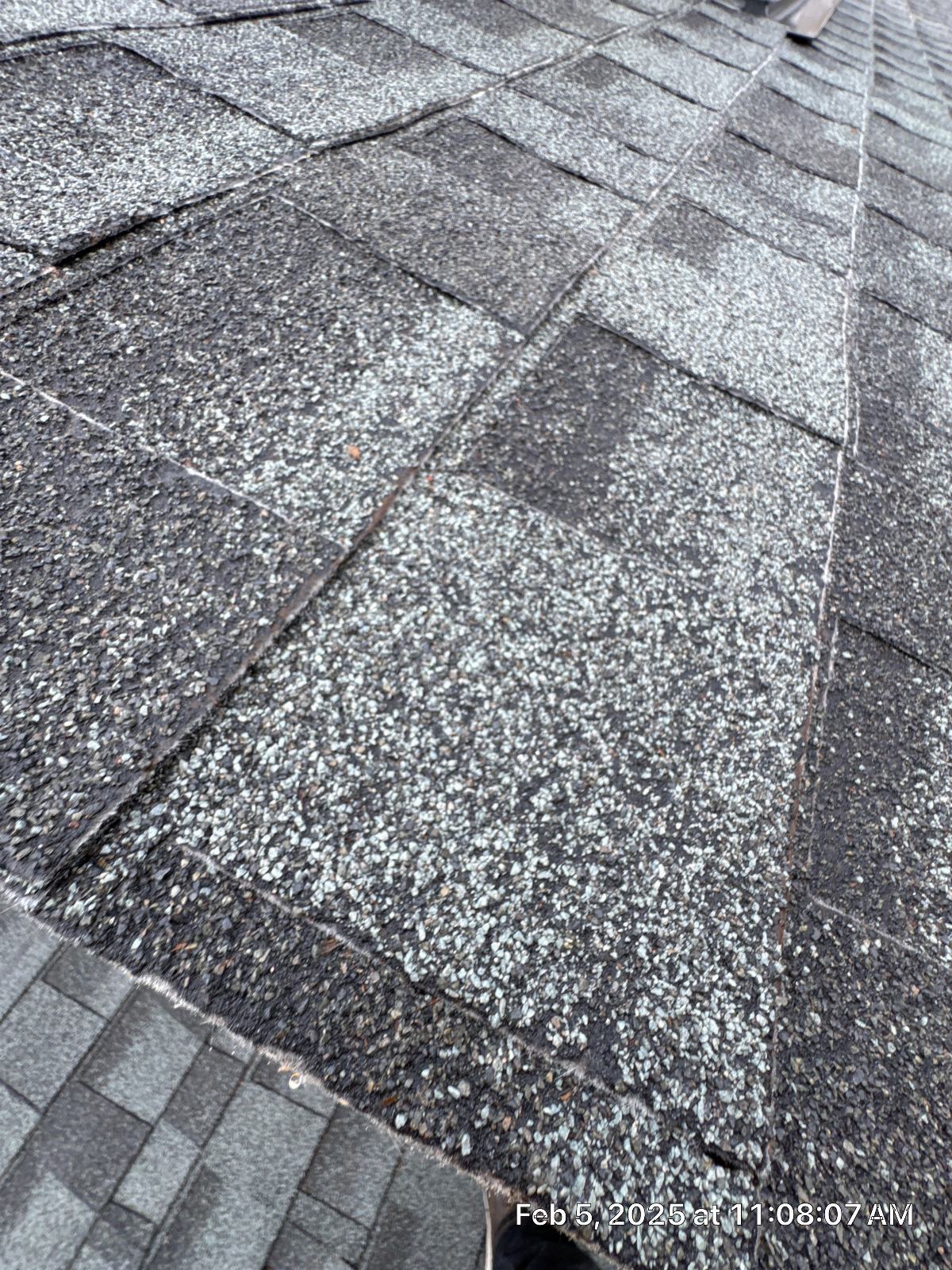 Worn asphalt shingles with granule loss and curling edges in La Crescenta-Montrose | Roof Replacement Inc worn asphalt shingles with granule loss and curling edges — La Crescenta-Montrose — Roof Replacement Inc