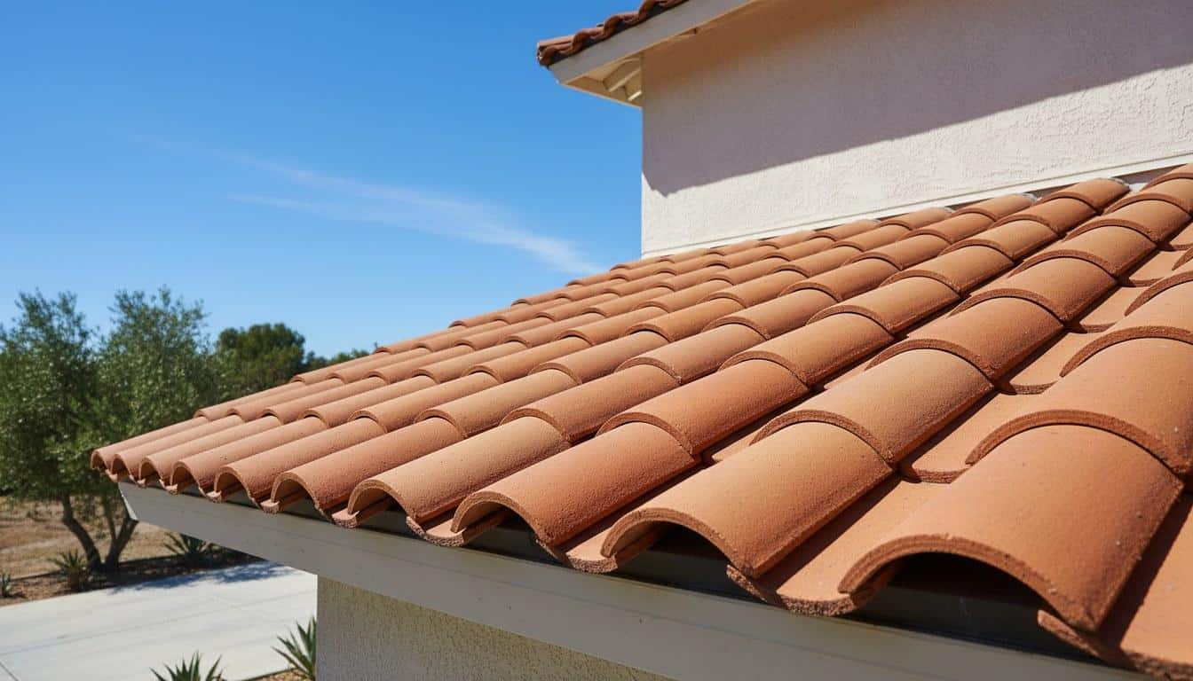 Clay barrel tile roof on a Southern California home showing heat-resistant roofing material